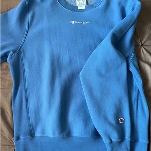 Champion Blue Crewneck Sweater with Ribbed Cuffs